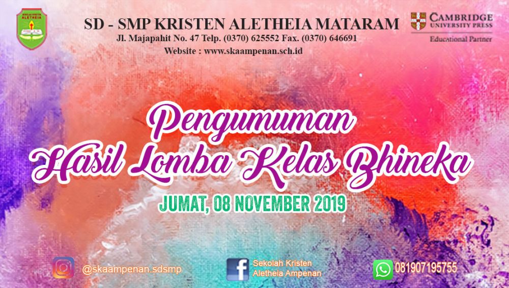 Pengumuman Hasil Lomba Kelas Bhineka Tahun 2019